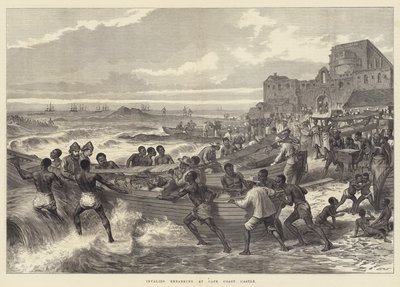 Invaliden gehen an Bord in Cape Coast Castle (Stich) von English School