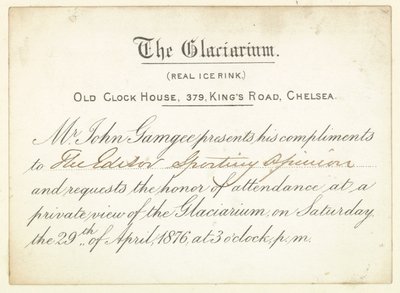 Einladung zum Glaciarium im Jahr 1876 von English School