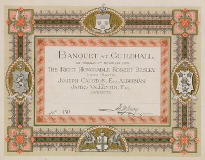 Einladung zu einem Bankett in der Guildhall, London, am 9. November 1869 von English School