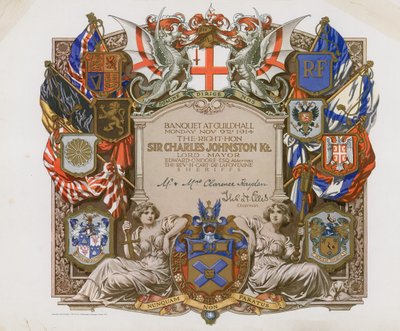 Einladung zu einem Bankett in der Guildhall, London, am 9. November 1914 von English School