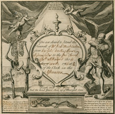 Einladung zur Teilnahme an der Beerdigung von Mr. Richard Mackleston im Jahr 1732 von English School