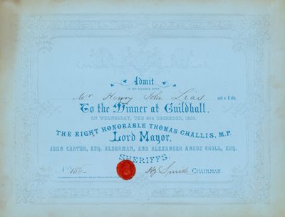 Einladung zum Abendessen in der Guildhall, London, am 8. Dezember 1852 von English School