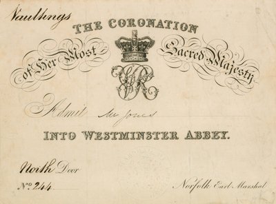 Einladung zur Krönung Ihrer heiligsten Majestät in der Westminster Abbey, 28. Juni 1838 von English School