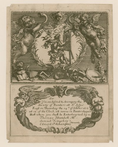 Einladung zur Gesellschaft der Maler für den 24. Oktober 1678 von English School