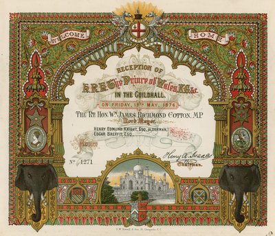 Einladung zur Empfang von HRH Der Prinz von Wales in der Guildhall, London, am 19. Mai 1876 von English School