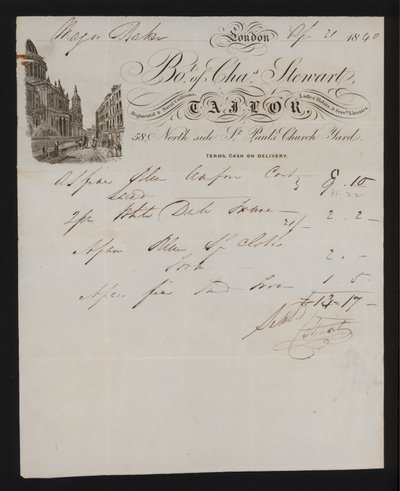 Rechnung von Charles Stewart, Schneider, St. Paul