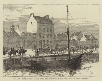 Irland, Entladung der Ladung vom boykottierten Schiff "Wave" im Hafen von Cork von English School