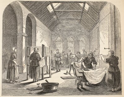 Bügelraum im Brixton-Gefängnis, Illustration aus The Criminal Prisons of London and Scenes from Prison Life von Henry Mayhew und John Binny, veröffentlicht 1862 von English School