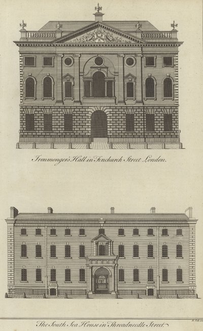 Ironmongers Hall, Fenchurch Street und das South Sea House, Threadneedle Street, London von English School