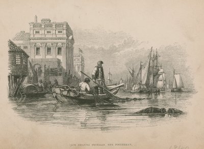 Jack hilft Freeman dem Fischer; Illustration aus Poor Jack von Frederick Marryat von English School