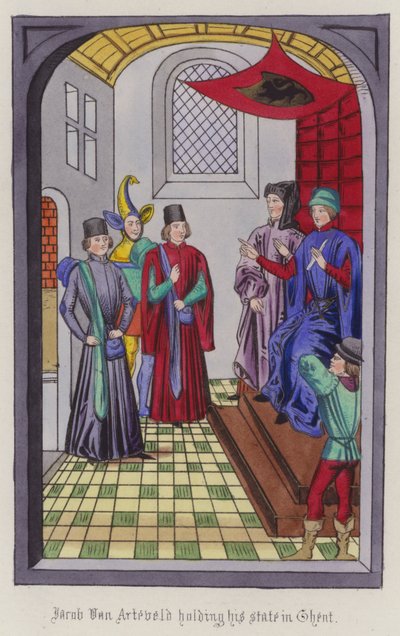 Jacob Von Artaveld hält seinen Staat in Gent (farbiger Stich) von English School