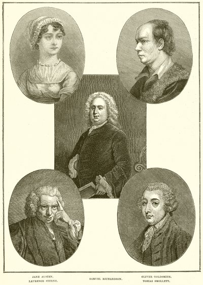Jane Austen, Laurence Sterne, Samuel Richardson, Oliver Goldsmith, Tobias Smollett von English School