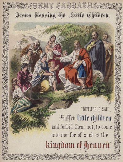 Jesus segnet die kleinen Kinder (farbige Gravur) von English School