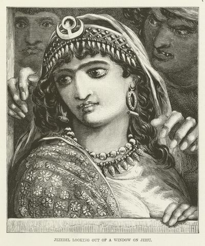 Isebel schaut aus einem Fenster auf Jehu von English School