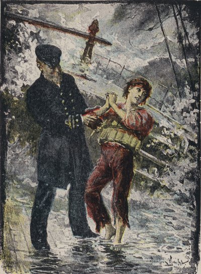 John Alexander Strachan, Kapitän des Dampfschiffs Cyprian, gibt einem jungen blinden Passagier seine Schwimmweste, bevor das Schiff 1881 bei einem Sturm vor der walisischen Küste sank von English School