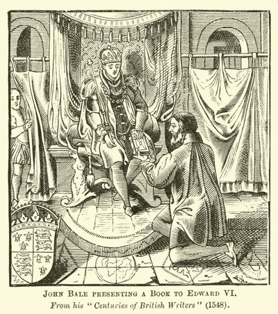 John Bale überreicht ein Buch an Edward VI. von English School