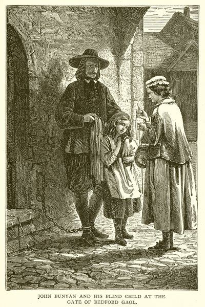 John Bunyan und sein blindes Kind am Tor des Bedford-Gefängnisses von English School