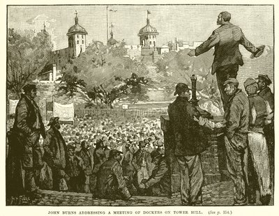 John Burns spricht zu einer Versammlung von Dockarbeitern auf dem Tower Hill von English School