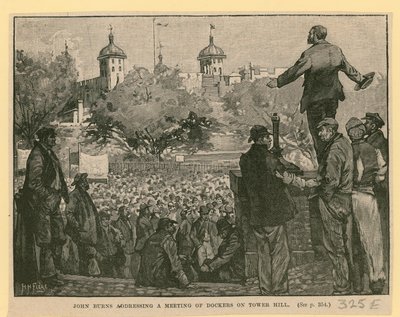 John Burns spricht zu einer Versammlung von Dockarbeitern auf Tower Hill von English School