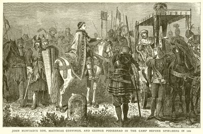 Johann Hunyadis Sohn, Matthias Corvinus, und Georg Podiebrad im Lager vor Spielberg im Jahr 1468 von English School