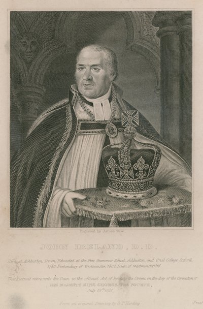 John Ireland, der die Krone bei der Krönung Seiner Majestät König Georg IV. hielt von English School