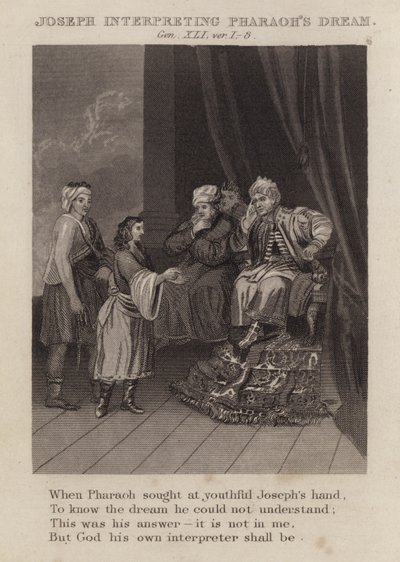 Joseph deutet den Traum des Pharao, Genesis XLI, Vers 1-8 von English School