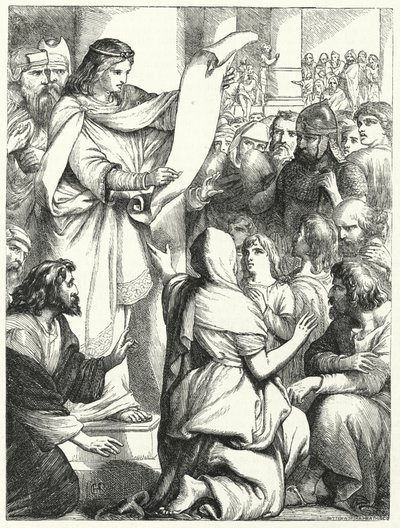 Josia, König von Juda, liest dem Volk das Gesetz vor (Gravur) von English School