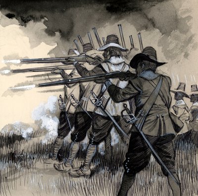König Gustav II. Adolf von Schweden bewaffnete seine schwedische Infanterie mit einem leichten Musket von English School
