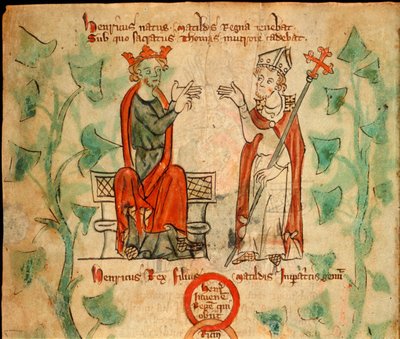 König Heinrich II. auf dem Thron sitzend, streitet mit Thomas Becket, Illustration aus der 