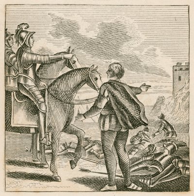 König Heinrich V. betrachtet das Schlachtfeld nach der Niederlage der Franzosen bei Agincourt von English School