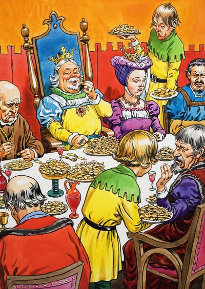 König und Königin bei einem ungewöhnlichen Abendessen von English School