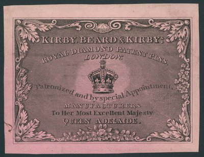 Kirby, Beard und Kirby, Royal Diamond Patent Pins, Visitenkarte von English School