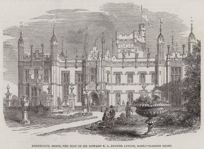 Knebworth, Herts, der Sitz von Sir Edward E L Bulwer Lytton, Baronet, Gartenfront von English School