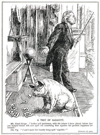 LLoyd George sieht sich der Opposition seiner Regierung des Irland-Gesetzes durch die Irische Republikanische Partei gegenüber, Februar 1920 von English School