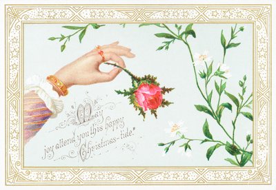 Damenhand hält Rose, Weihnachtskarte von English School