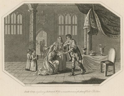 Lady Gray bittet König Edward IV um Unterhalt für sich und ihre Kinder von English School