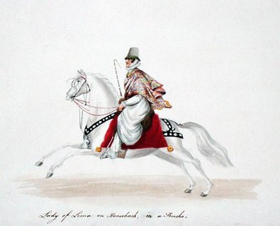 Dame von Lima zu Pferd in einem Poncho von English School