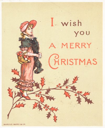 Dame mit Korb am Arm, Weihnachtskarte von English School