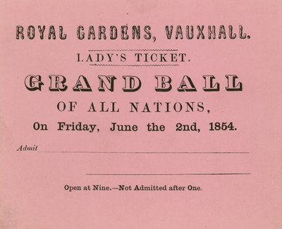 Damenkarte, Vauxhall-Gärten, London, für den 2. Juni 1854 von English School