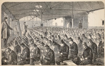 Großer Oakum-Raum (unter dem Silent System) im Middlesex House of Correction, Coldbath Fields, Illustration aus The Criminal Prisons of London and Scenes from Prison Life von Henry Mayhew und John Binny von English School