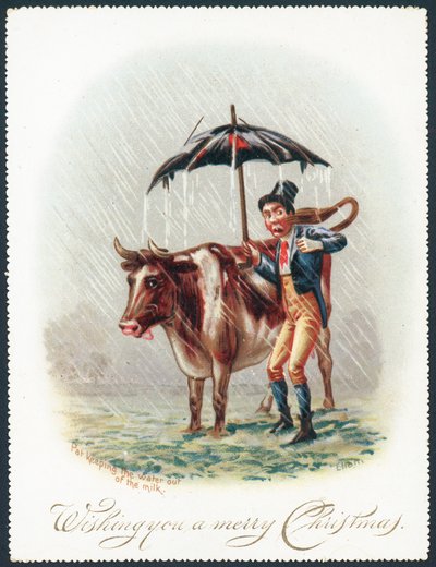 Kuh durch den Regen führen, Weihnachtskarte von English School