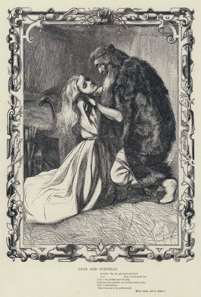Lear und Cordelia, König Lear, Akt IV, Szene 7 (Gravur) von English School