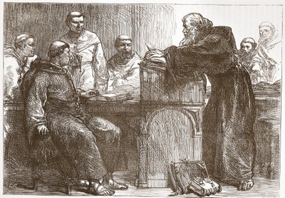 Lefevre hält eine Vorlesung an der Sorbonne, Illustration aus The History of Protestantism von James Aitken Wylie, veröffentlicht 1878 von English School