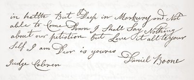 Brief von Daniel Boone an Richter John Cobren, Original datiert 5. Oktober 1809 von English School