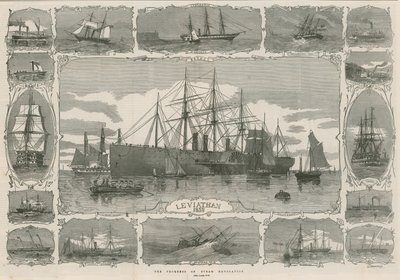 Leviathan 1858; Montage von Bildern, die den Fortschritt der Dampfnavigation zeigen von English School