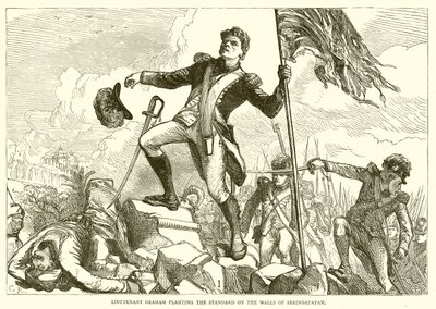 Leutnant Graham pflanzt die Fahne auf die Mauern von Seringapatam von English School