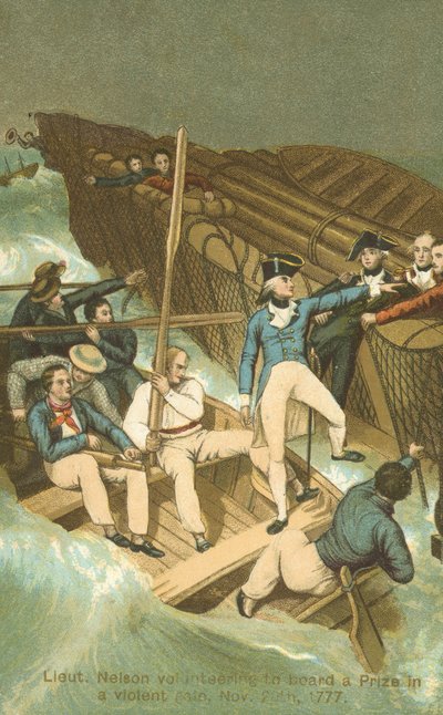 Leutnant Horatio Nelson entert ein Schiff in einem Sturm von English School