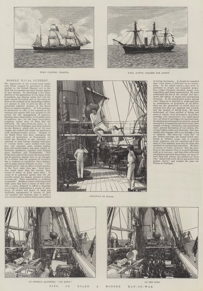 Leben an Bord eines modernen Kriegsschiffs (Gravur) von English School