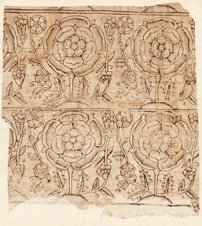 Auskleidungspapier mit Tudor-Rosenmuster, um 1550 (Holzschnitt) von English School