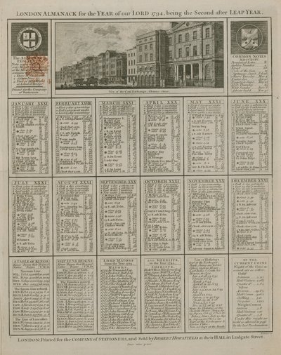 Londoner Almanach für das Jahr unseres Herrn 1794 von English School